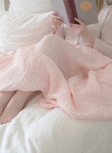 Cabana Linen Throw with Fringes Pale Pink - Sale