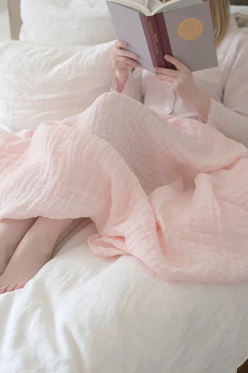 Cabana Linen Throw with Fringes Pale Pink - Sale