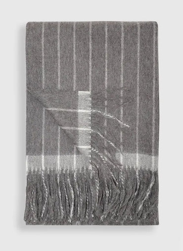 Cascade Throw Charcoal with Ivory Stripes & Border - Sale