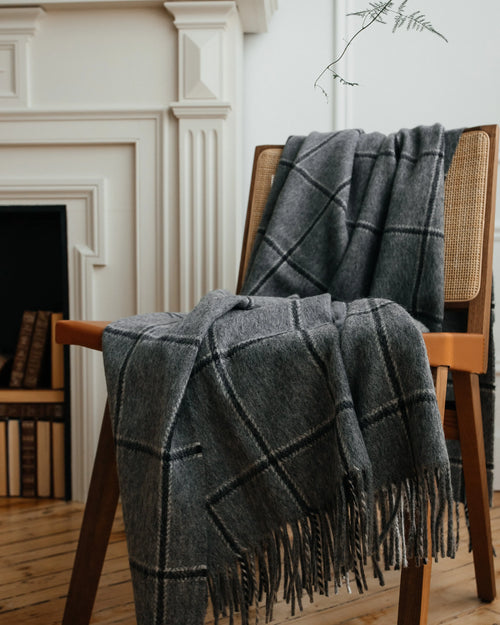 Stowe Throw Dark Grey Checks - Sale