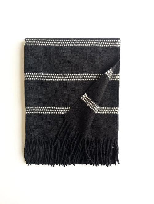 Treble Baby Alpaca Throw Black with White Dot Stripes - Sale
